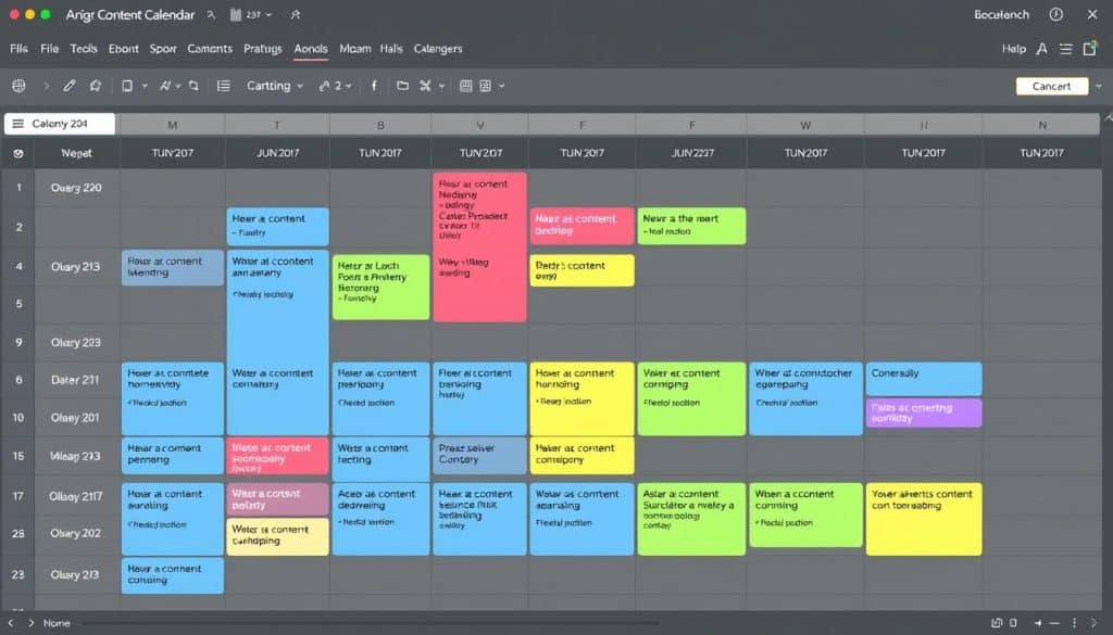 Generate an image of a spreadsheet used as a content calendar
