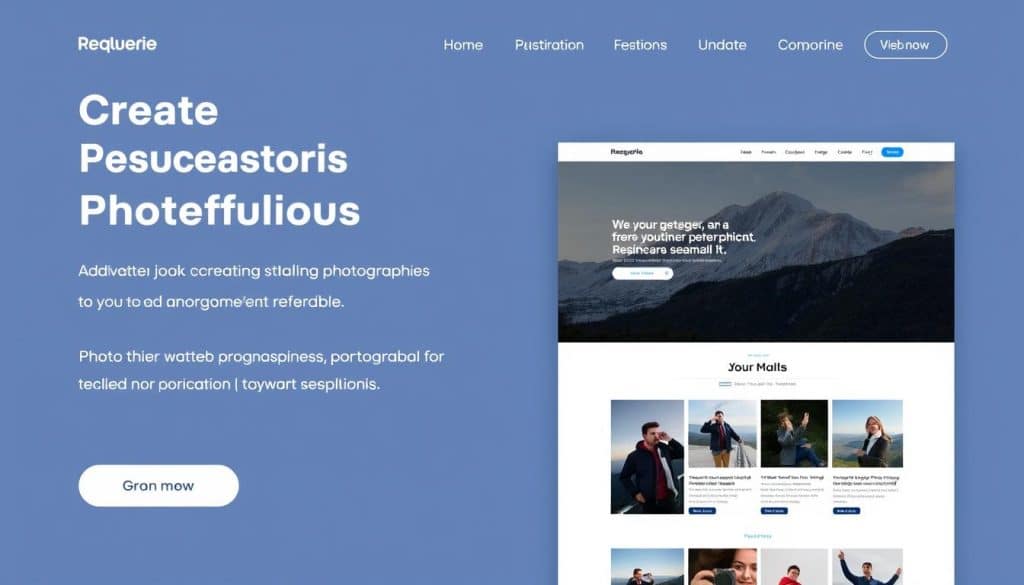 Generate an image of a stylish and responsive photographer website template with a portfolio section.
