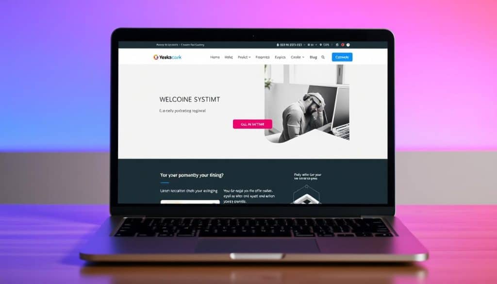 Generate an image of a website on a laptop screen with a prominent call-to-action button.