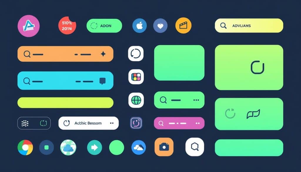 Generate an image of a well-designed user interface with buttons, icons, and typography.
