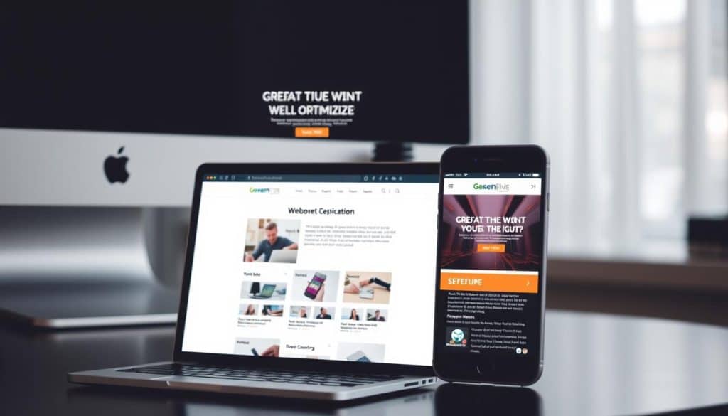 Generate an image of a well-optimized website on a desktop and mobile device