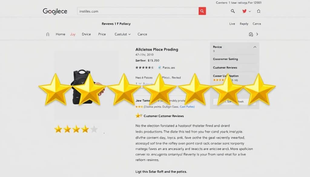 Generate an image of an e-commerce product page with review schema markup, showing star ratings and product information.