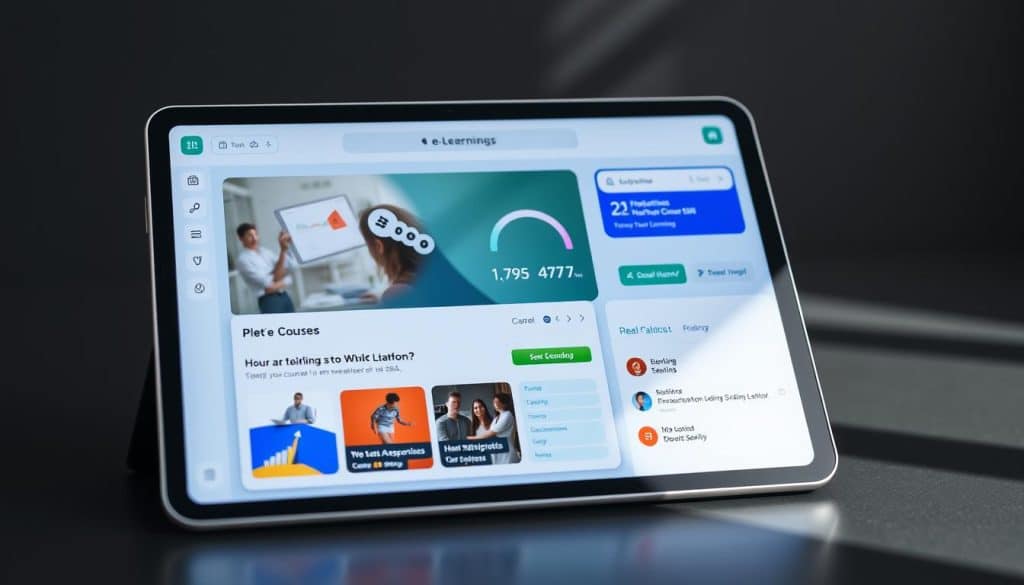 Generate an image of an e-learning platform on a tablet