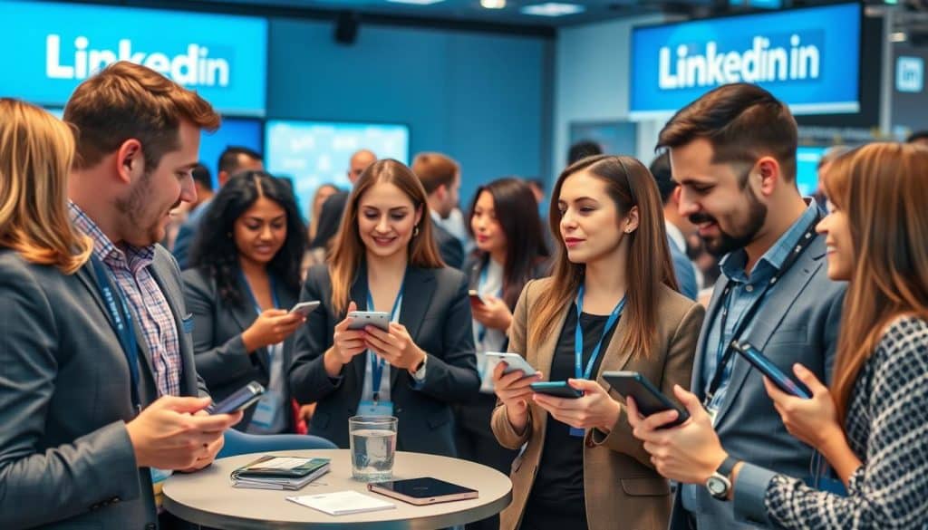 Generate an image of professionals networking on LinkedIn.