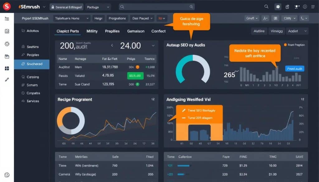Generate an image of the SEMrush dashboard showing SEO audit results. Generate an image of the SEMrush dashboard showing SEO audit results.