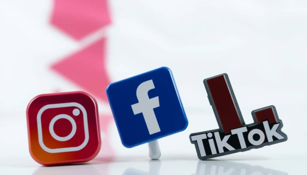 Generate an image of various social media platforms' logos, including Instagram, Facebook, LinkedIn, and TikTok, with a Qatari flag in the background.