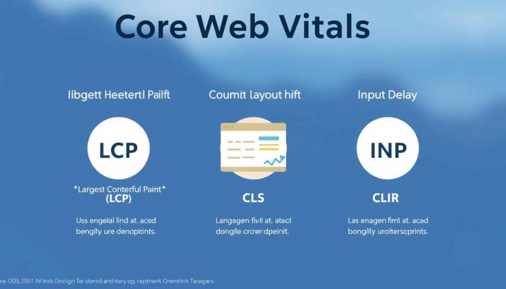 Generate an image representing Core Web Vitals: LCP, CLS, and INP