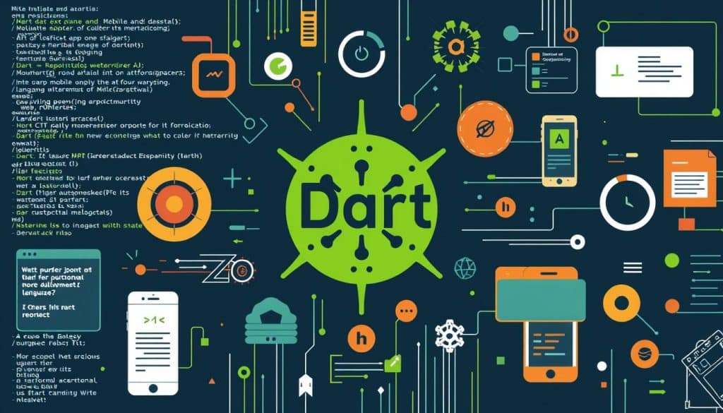 Generate an image representing Dart programming language and its applications in web and mobile development.