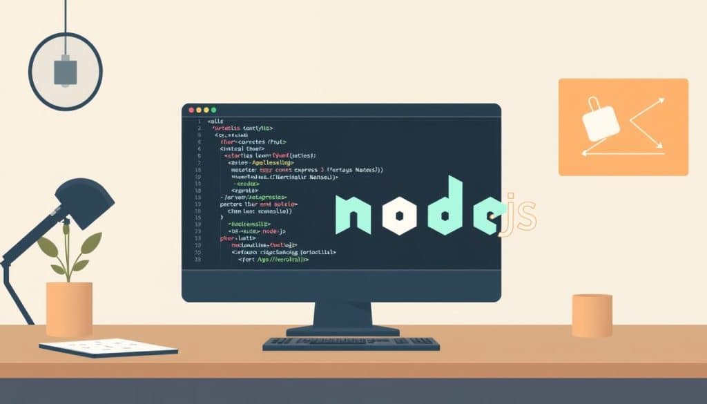 Generate an image representing Express.js and Node.js in a minimalist web development context.