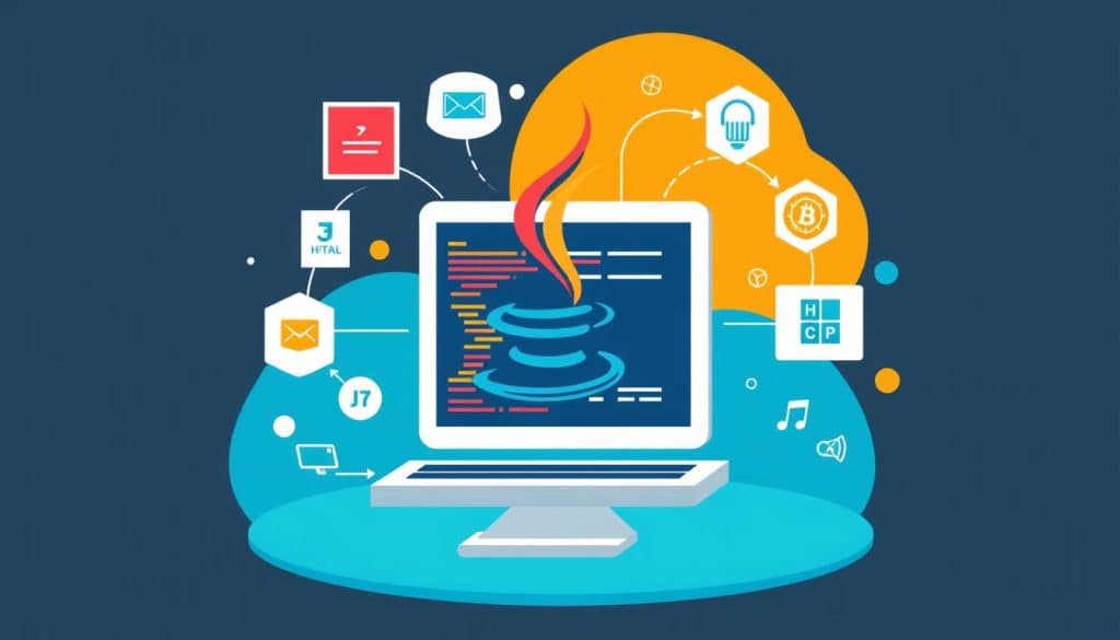 Generate an image representing JavaScript's role in web development. Generate an image representing JavaScript's role in web development.