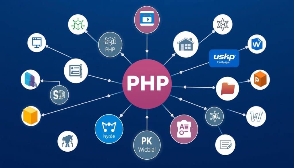 Generate an image representing PHP frameworks for web applications, showcasing their role in building dynamic and interactive websites.
