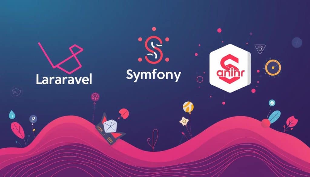 Generate an image representing PHP frameworks like Laravel, Symfony, and Laminas