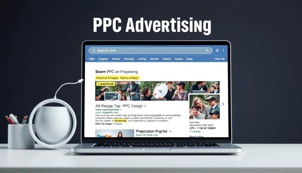 Generate an image representing PPC advertising, such as a search engine results page with sponsored ads.