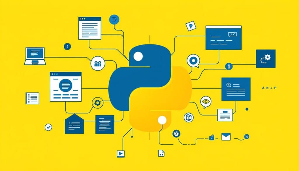 Generate an image representing Python's role in web development
