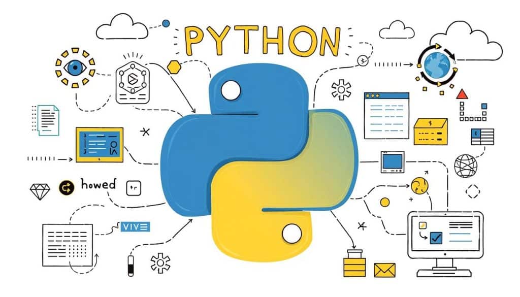 Generate an image representing Python's role in web development and data science.