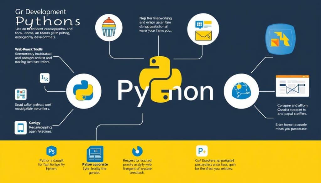 Generate an image representing Python's role in web development, highlighting its versatility and simplicity.