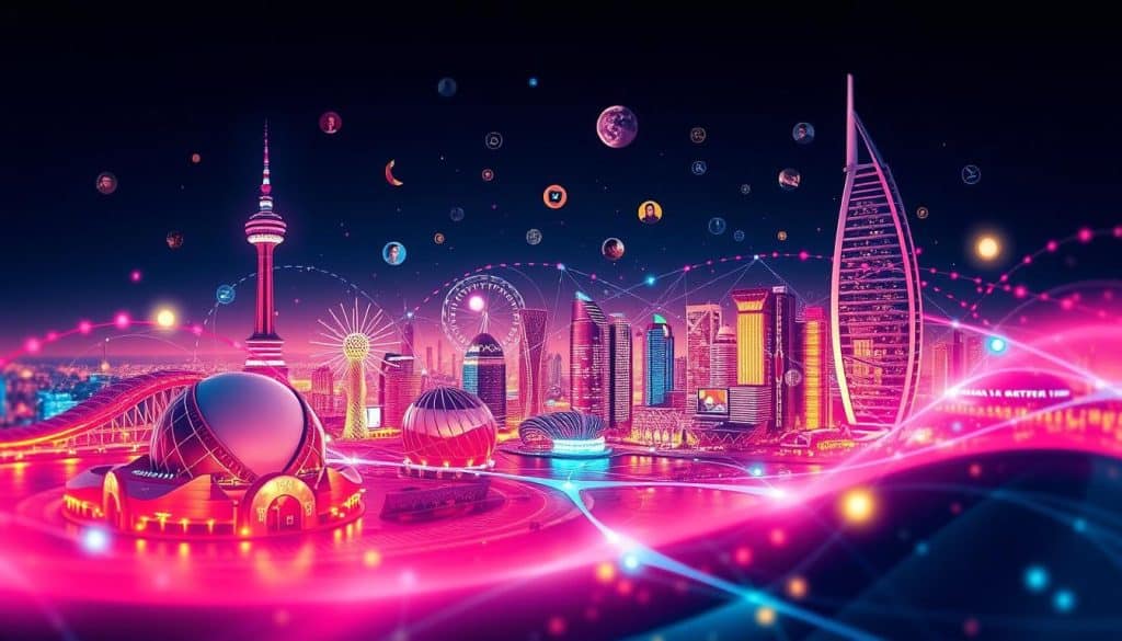 Generate an image representing Qatar's digital landscape with a focus on social media
