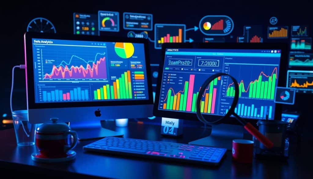 Generate an image representing SEO analytics tools in action