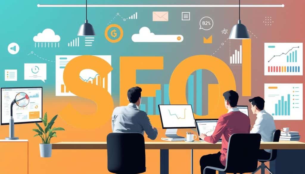 Generate an image representing a B2B company implementing SEO strategies.
