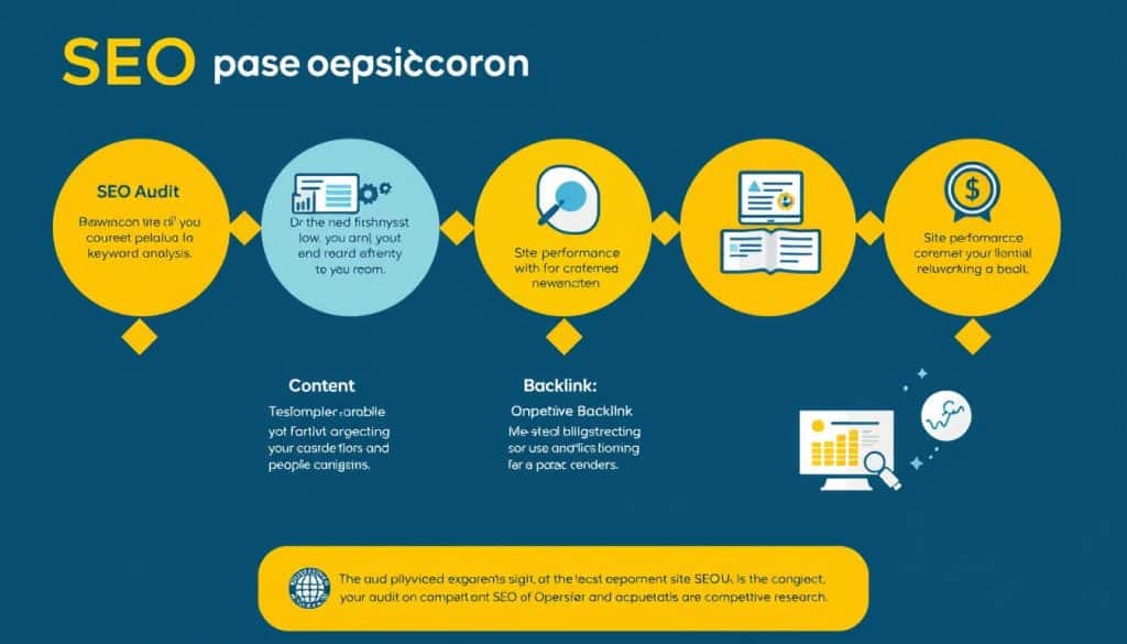 Generate an image representing a comprehensive SEO audit process