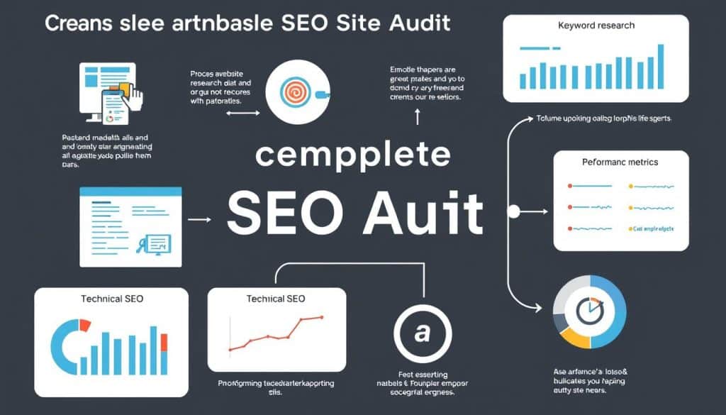 Generate an image representing a comprehensive SEO site audit process.