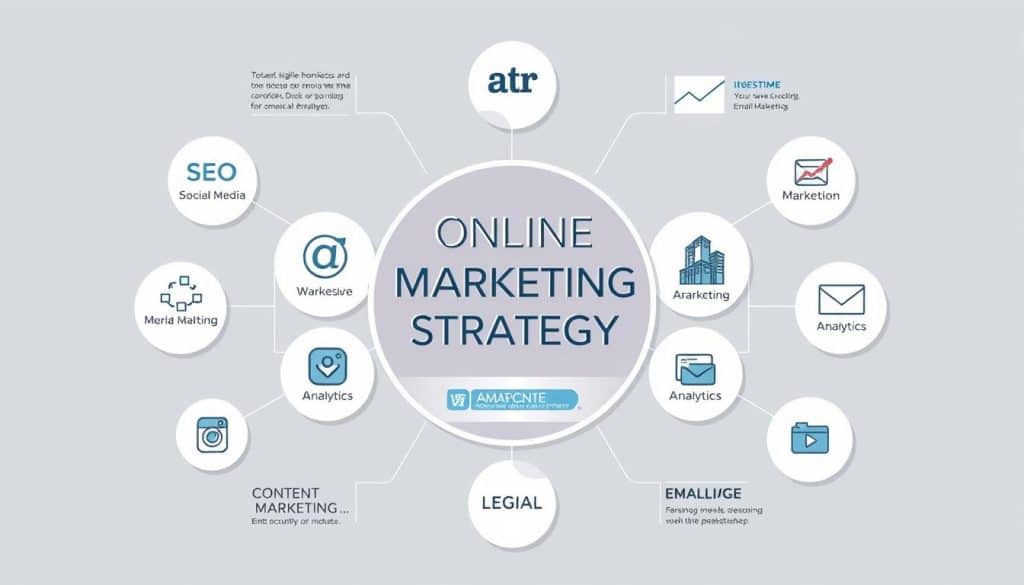 Generate an image representing a comprehensive online marketing strategy framework