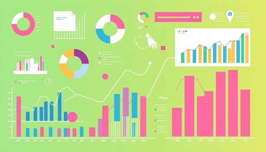 Generate an image representing a data-driven approach to brand identity creation, incorporating elements like charts, graphs, and design elements.