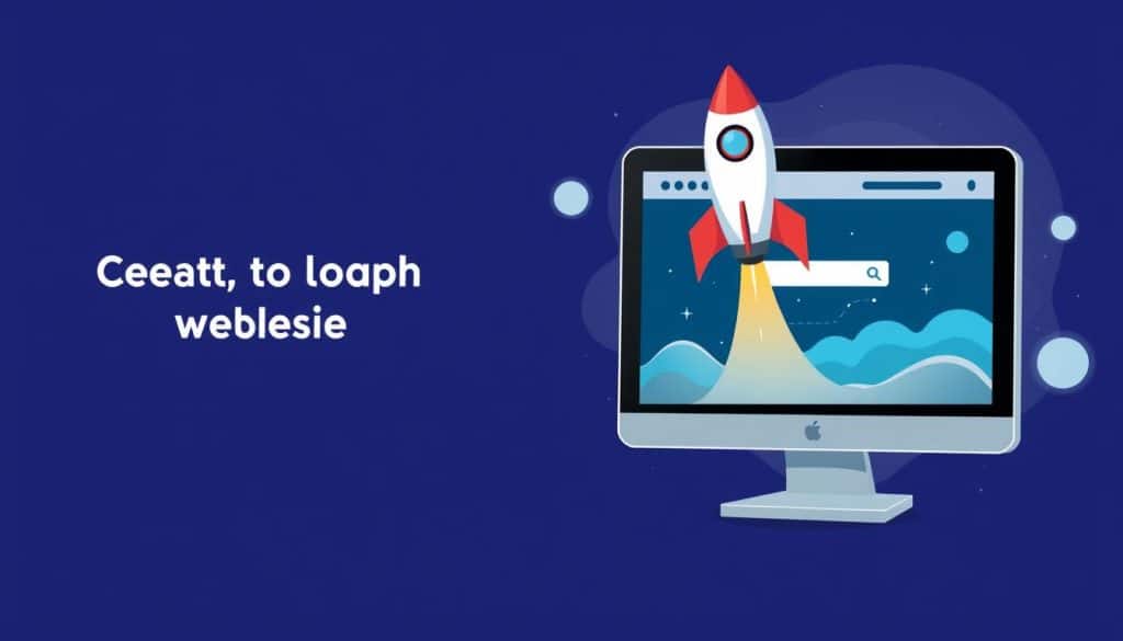Generate an image representing a fast-loading website with a rocket ship launching from a computer screen.