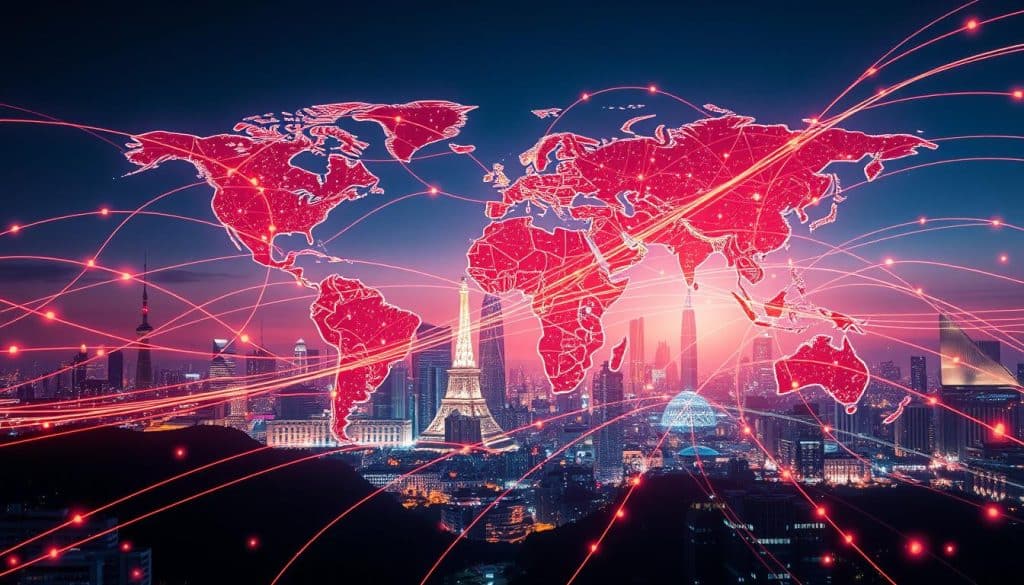Generate an image representing a global network of servers delivering content