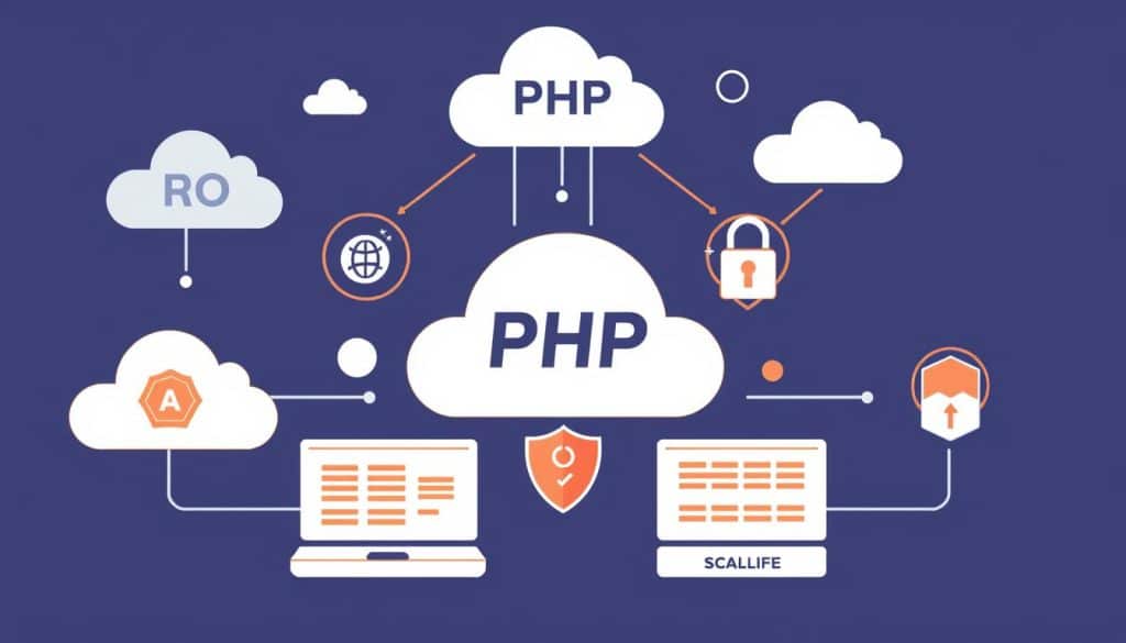 Generate an image representing a secure and scalable PHP application deployment
