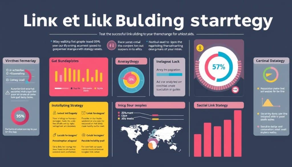 Generate an image representing a successful link building strategy with infographics and charts.
