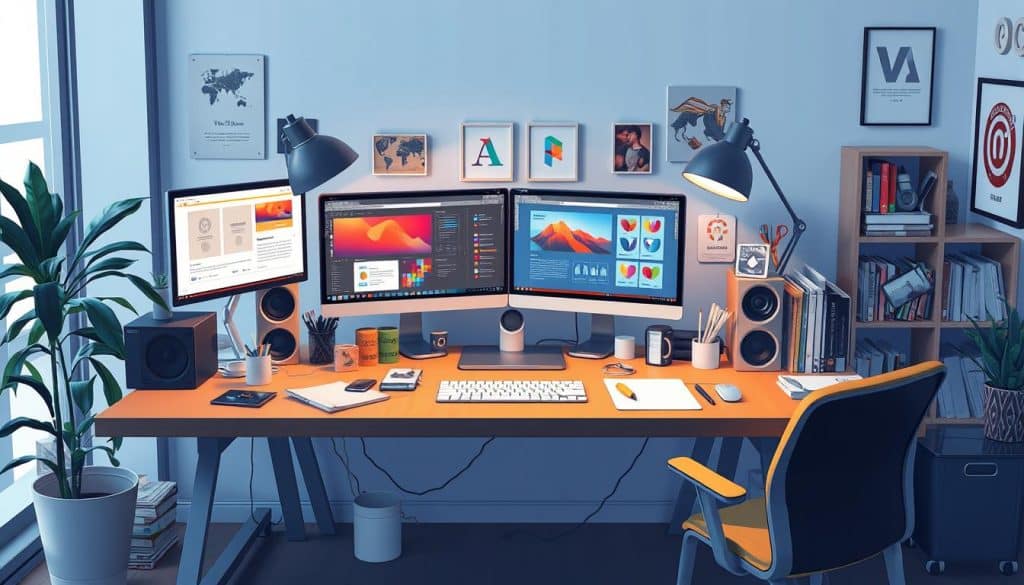Generate an image representing a visual interface designer's workspace