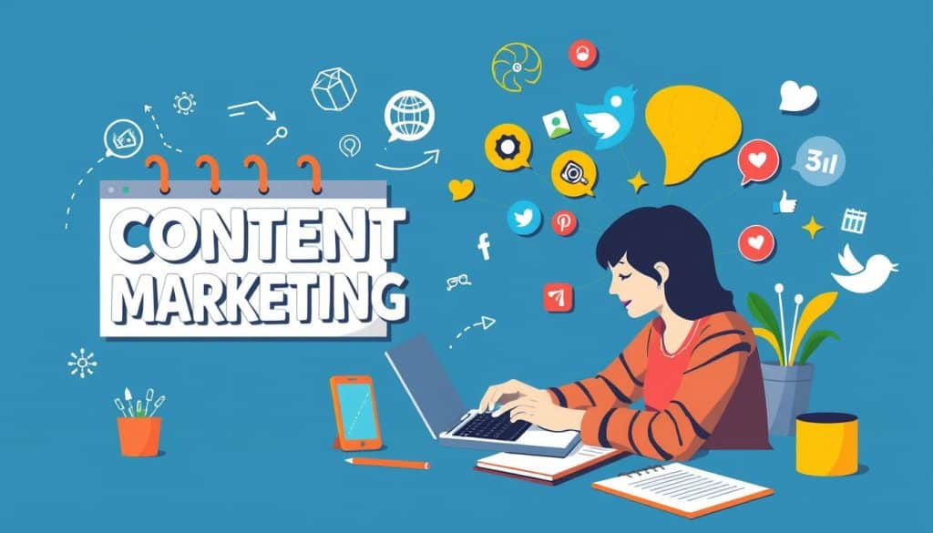 Generate an image representing content marketing, such as a content calendar or a person creating engaging content.