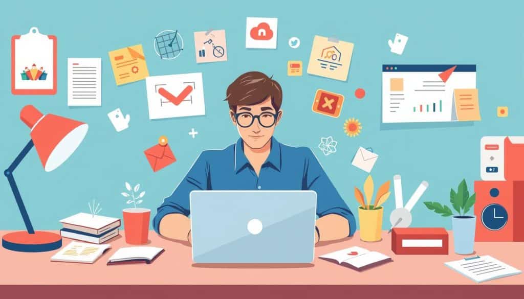 Generate an image representing content marketing, such as a person creating engaging content on a laptop. Generate an image representing content marketing, such as a person creating engaging content on a laptop.