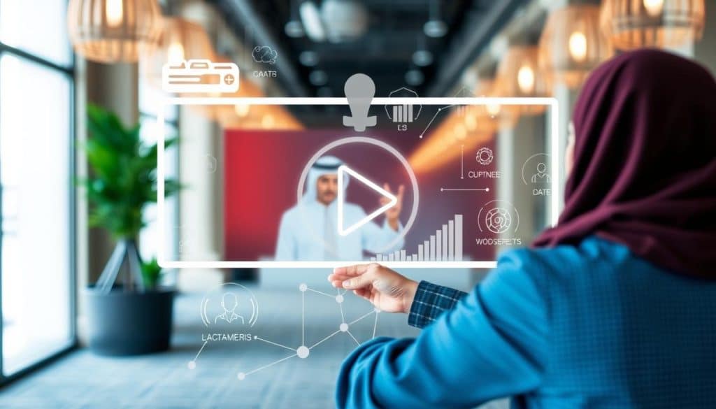 Generate an image representing data-driven video marketing strategies in Qatar