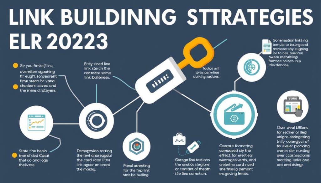 Generate an image representing effective link building strategies for SEO in 2023