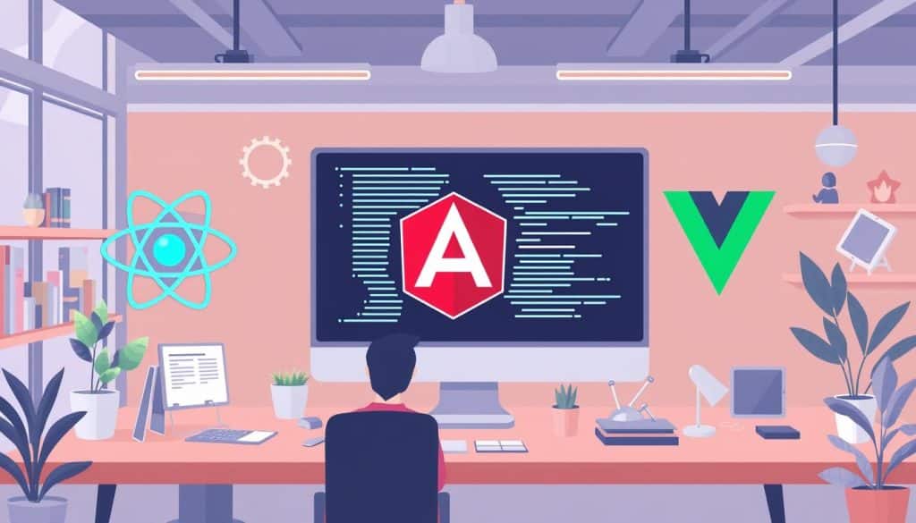 Generate an image representing efficient web development with various frameworks.