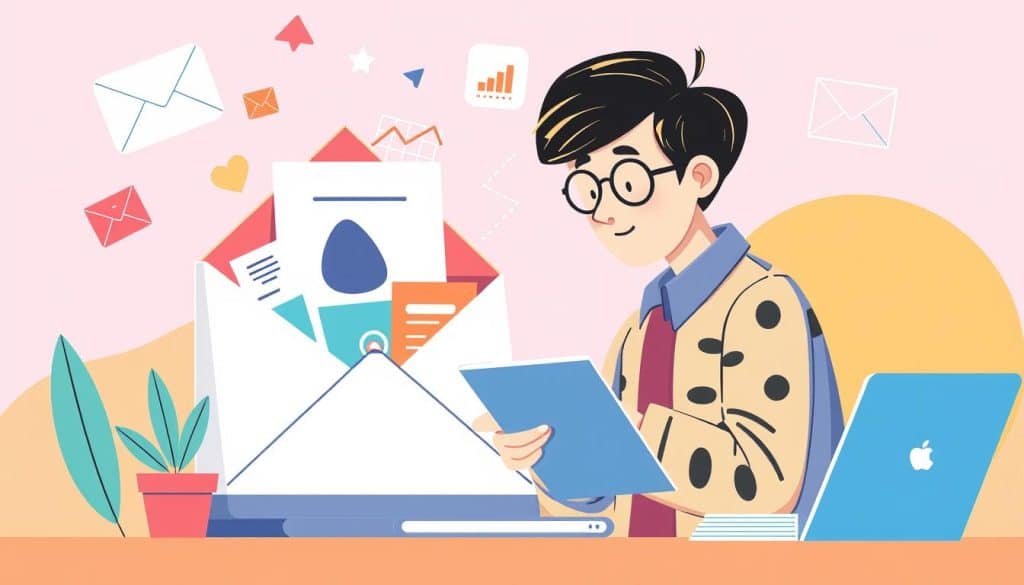 Generate an image representing email marketing, such as an inbox with promotional emails or a marketer crafting a campaign.
