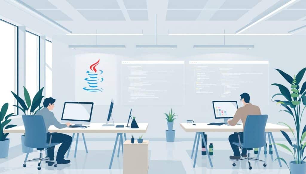 Generate an image representing enterprise-level web application development using Java and C#