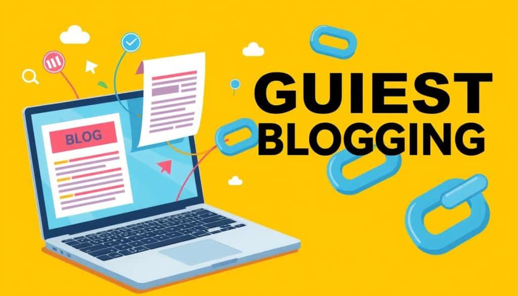 Generate an image representing guest blogging for backlinks