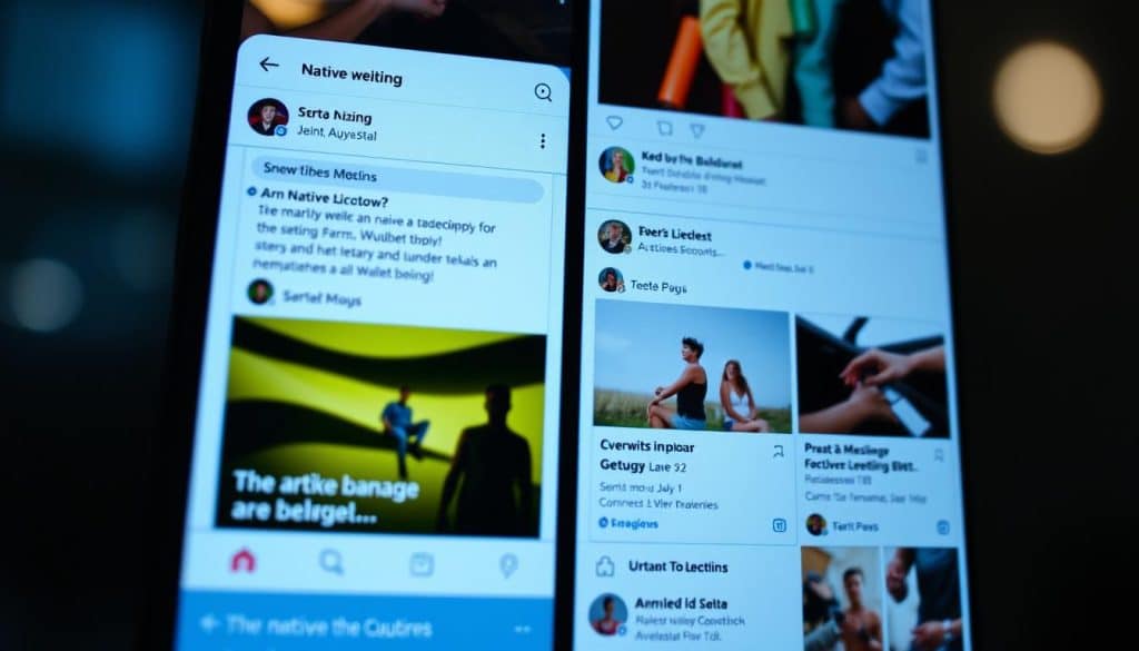 Generate an image representing native advertising blending into a social media feed.