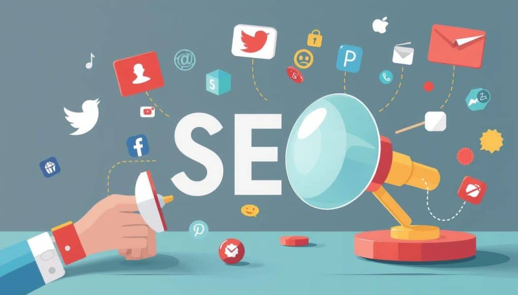 Generate an image representing social media SEO integration