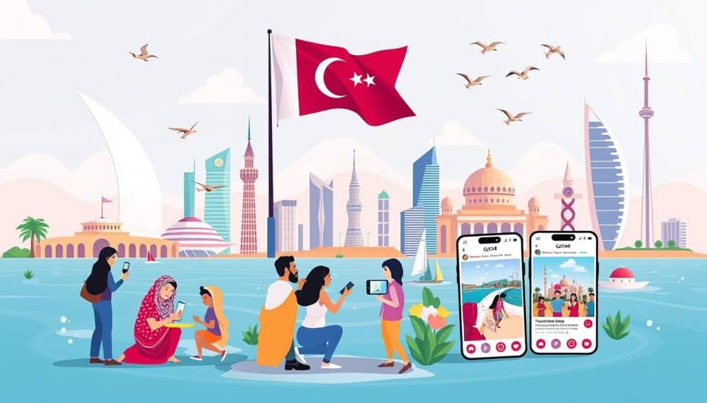 Generate an image representing social media influencer marketing in Qatar
