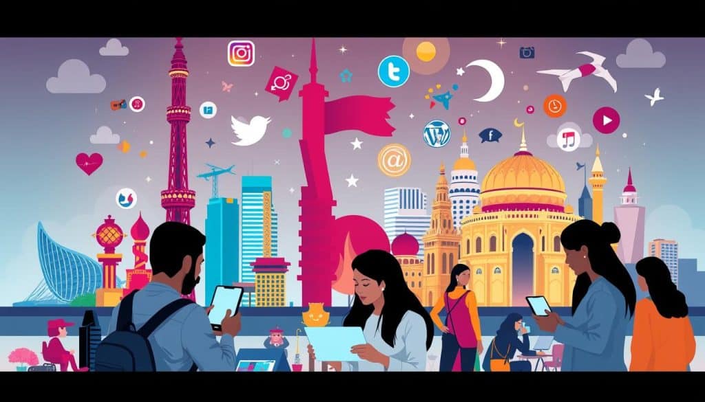 Generate an image representing social media marketing in Qatar