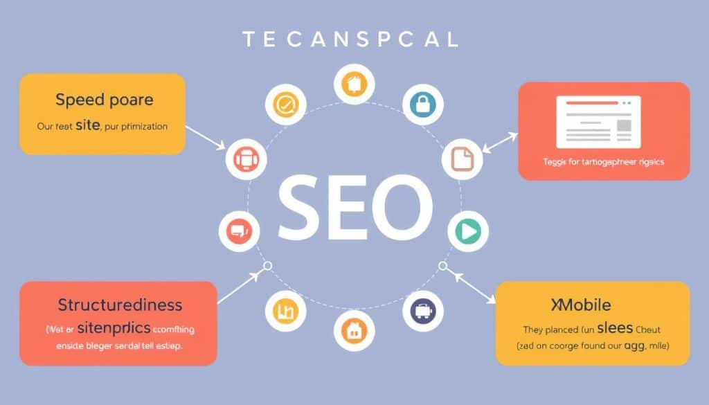 Generate an image representing technical SEO elements