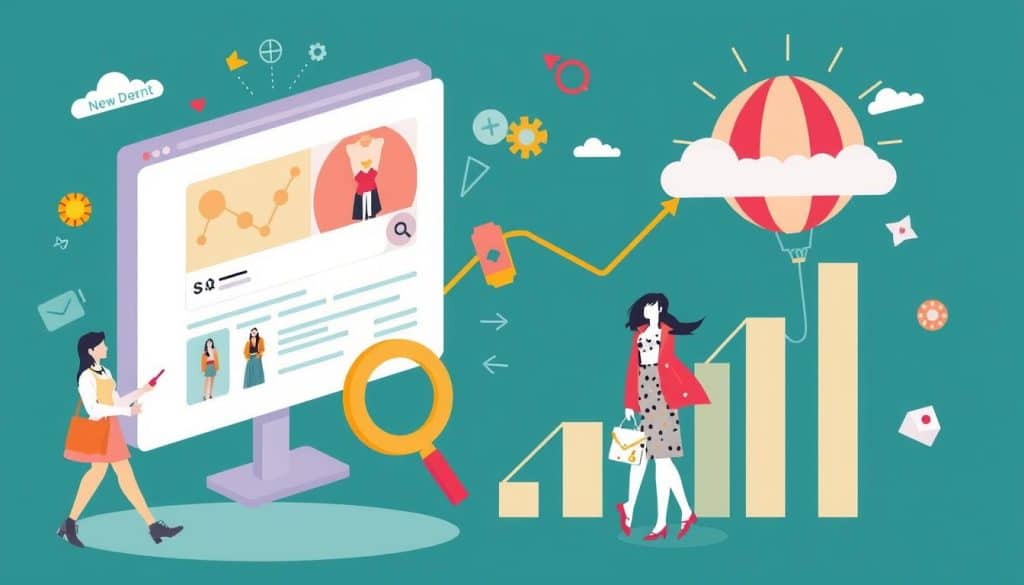 Generate an image representing the concept of SEO for fashion ecommerce