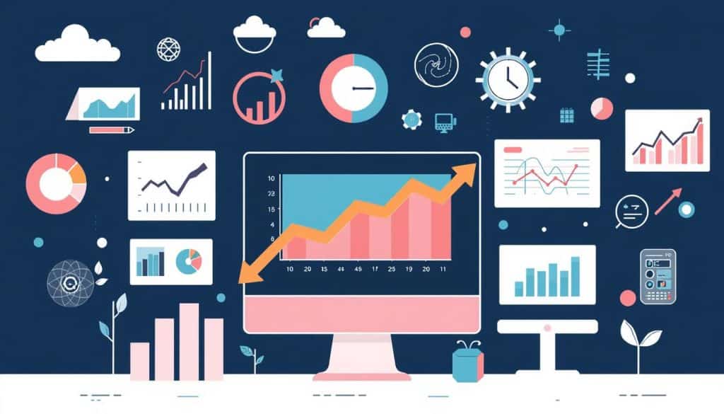 Generate an image representing the concept of measuring success with analytics tools, including graphs, charts, and digital elements. Generate an image representing the concept of measuring success with analytics tools, including graphs, charts, and digital elements.