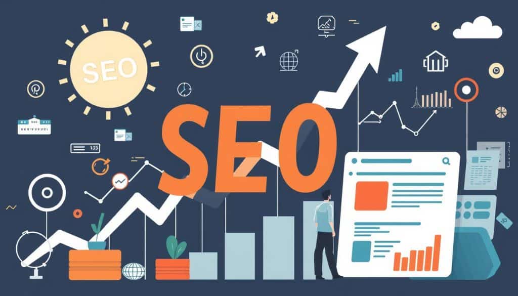 Generate an image representing the concept of search engine optimization, such as a graph showing increased website traffic or a person optimizing a website for search engines.