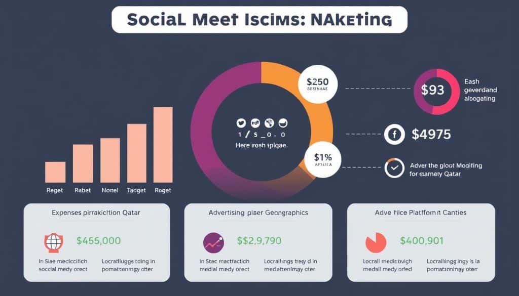 Generate an image representing the concept of social media marketing costs in Qatar