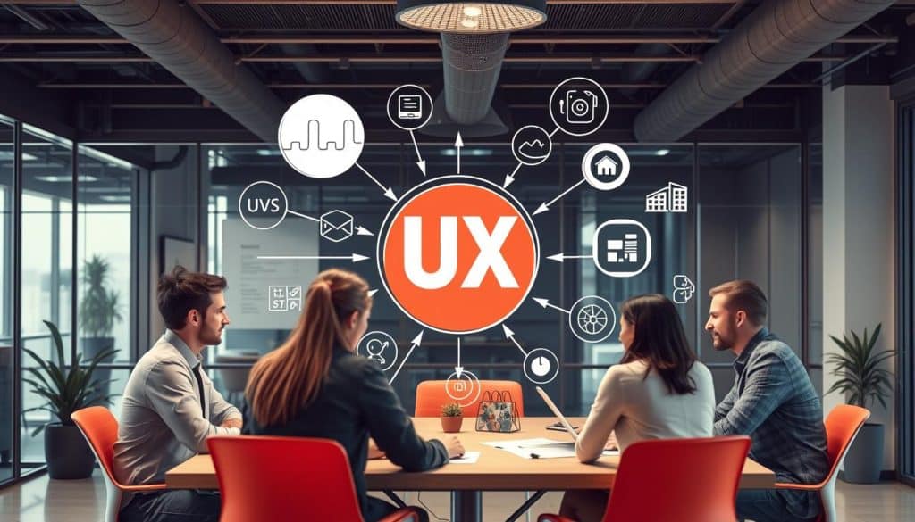 Generate an image representing the implementation of UX design in a business setting.